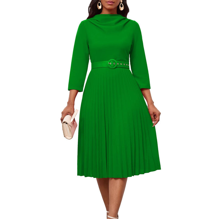Damen Midikleid mit elegantem Plisseedesign und tailliertem Gürtel Drune