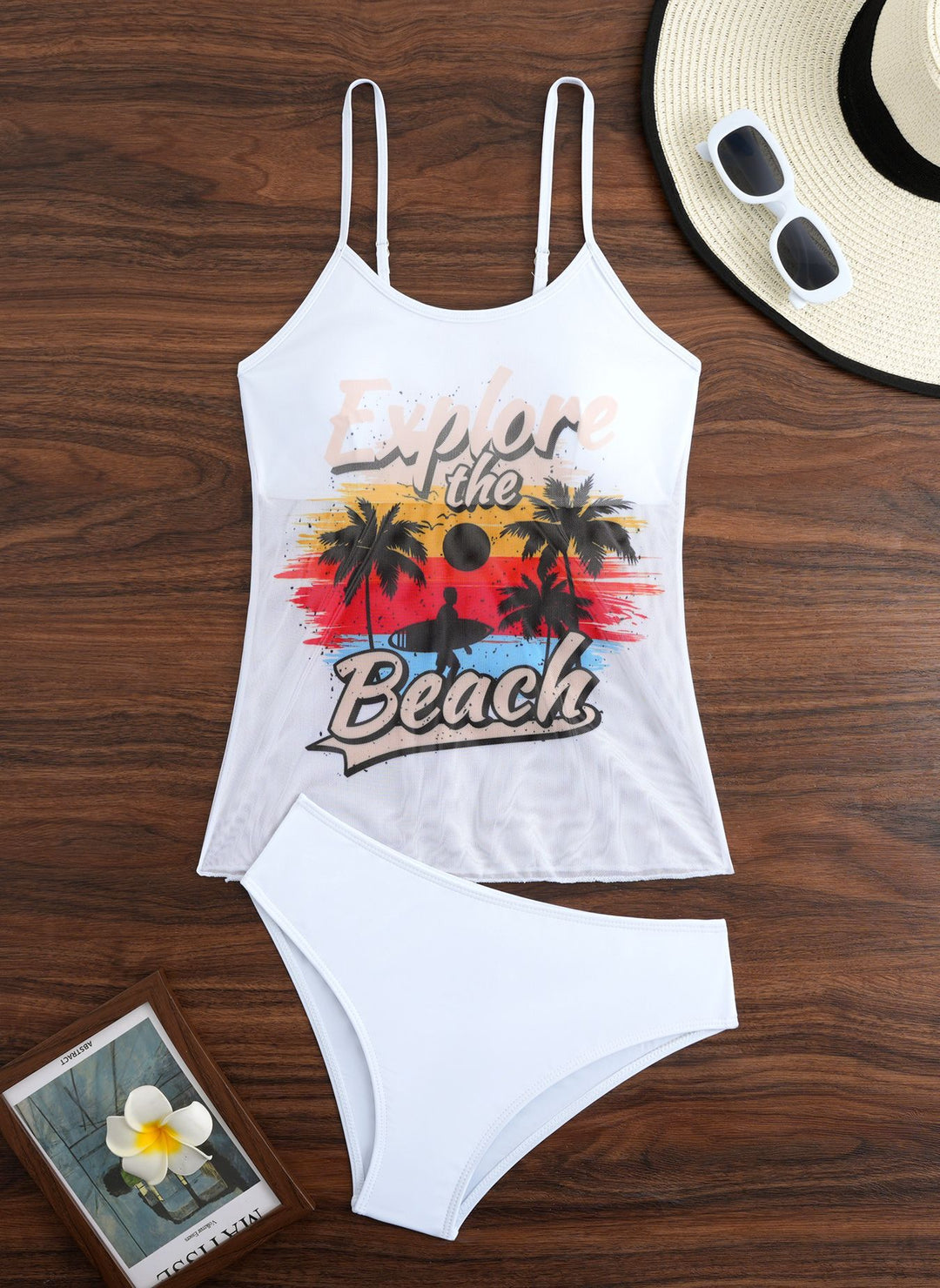 Damen Strandtop mit buntem Grafikdesign und passendem Bikiniunterteil Drune