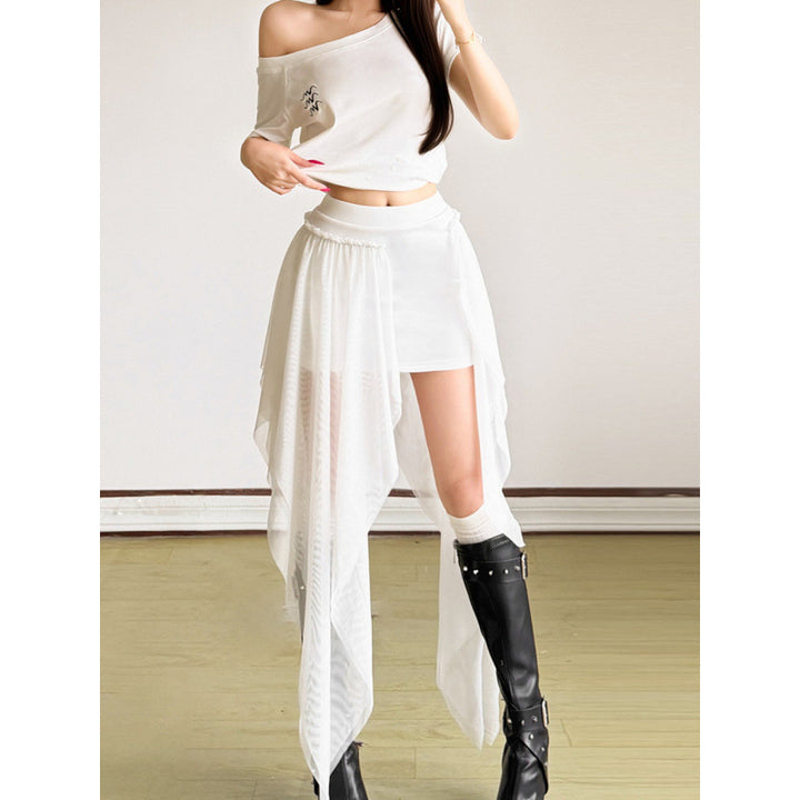 Damen Maxi-Skirt mit fließendem Chiffon und asymmetrischem Schnitt Drune