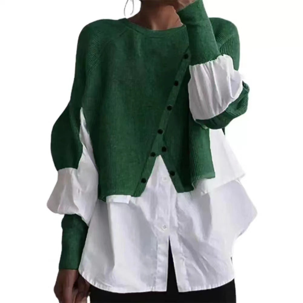 Damen Layered Pullover mit modischem Kragen Drune