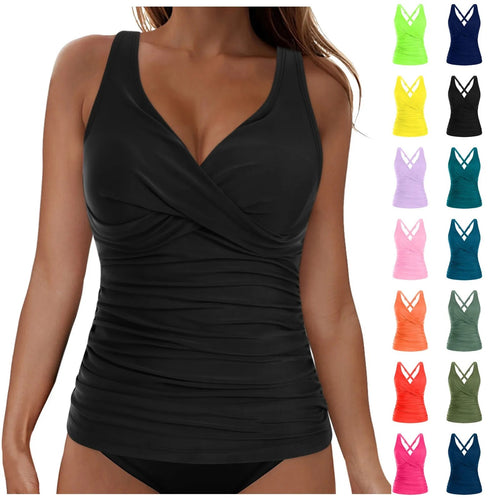 Damen elegantes Wickel-Badeoberteil mit Rüschen Drune