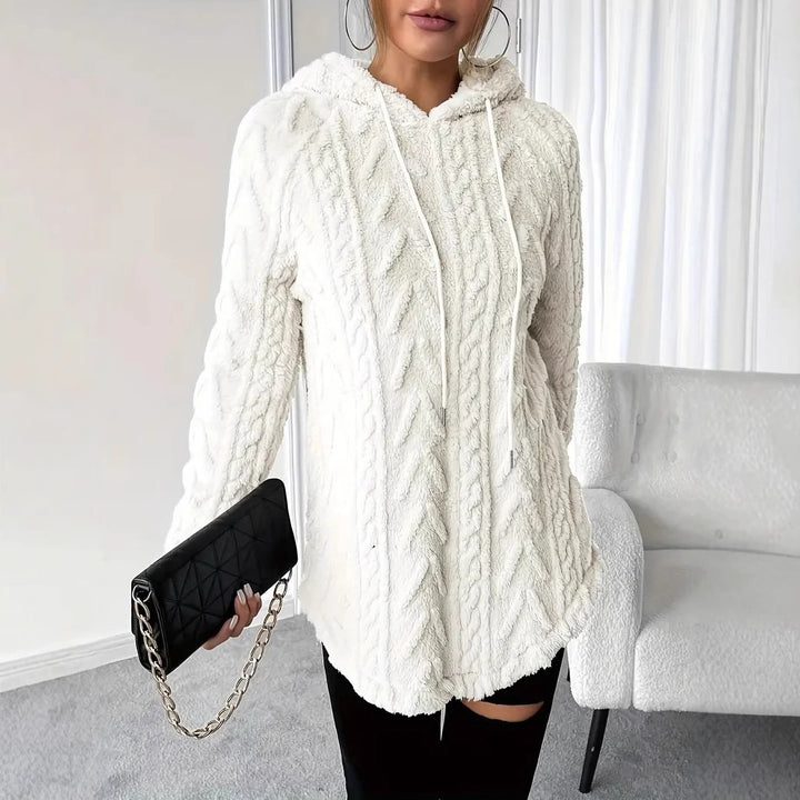 Damen Flauschiger Kapuzenpullover mit Zopfdesign Drune