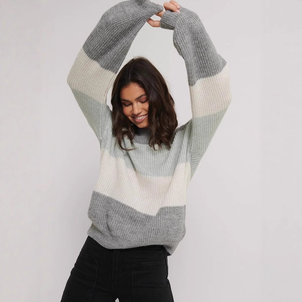 Damen gemütlicher Strickpullover mit modernem Muster und lässigem Schnitt Drune