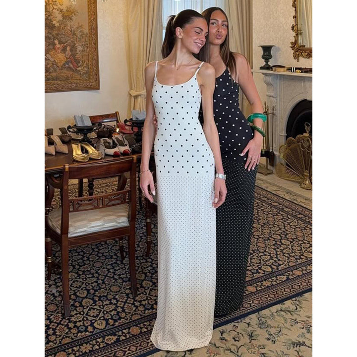Damen Elegantes Polka-Dot Maxikleid mit verstellbaren Trägern und fließendem Schnitt Drune