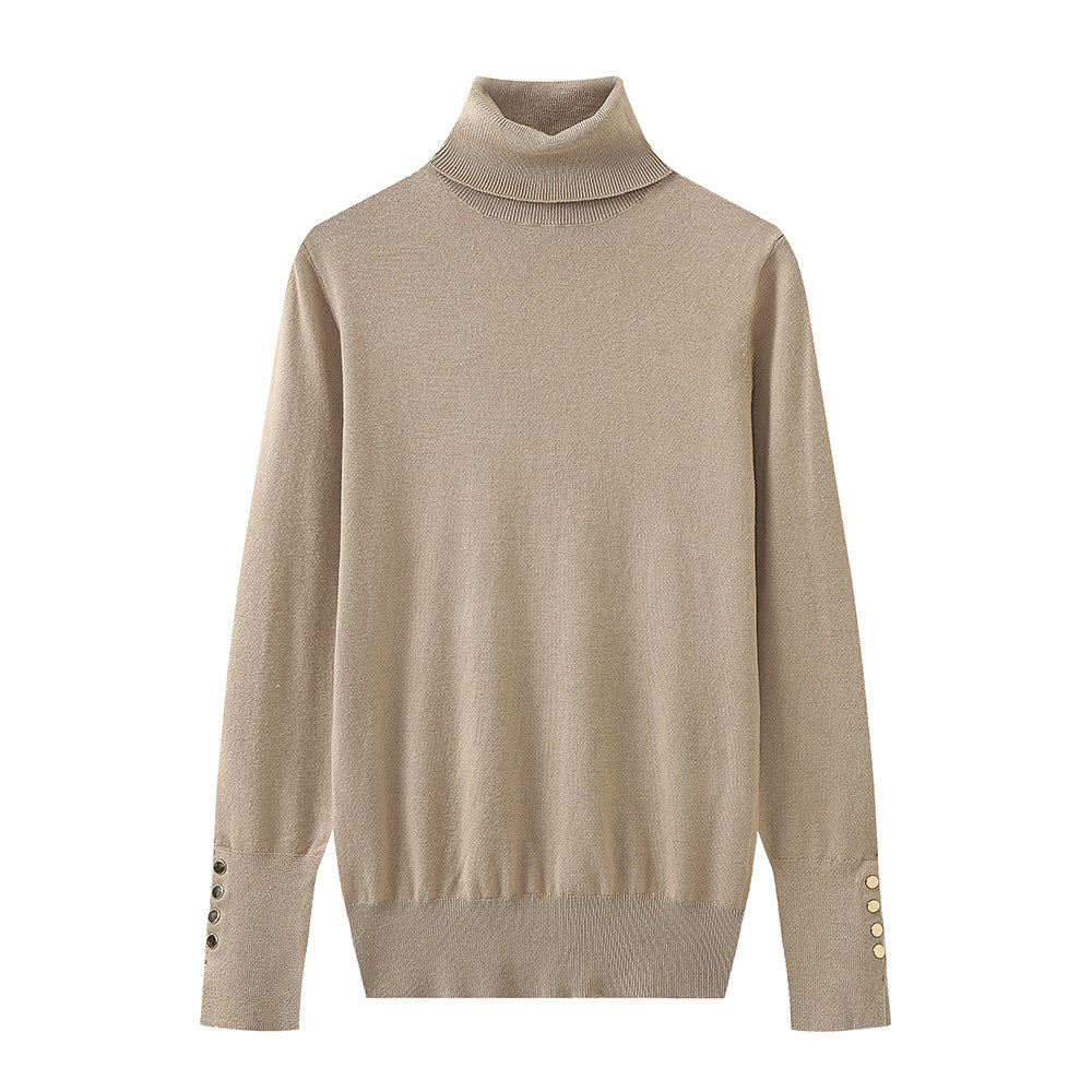 Damen Rollkragenpullover mit eleganten Knopfdetails Drune