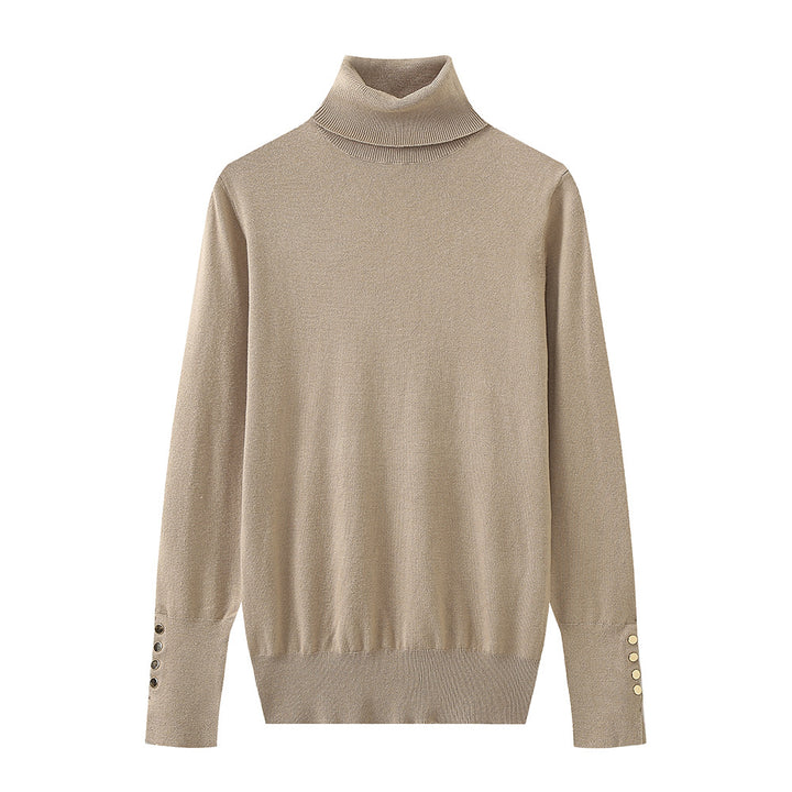 Damen Rollkragenpullover mit eleganten Knopfdetails Drune