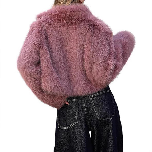 Damen elegante Kunstpelzjacke mit voluminösem Schnitt Drune