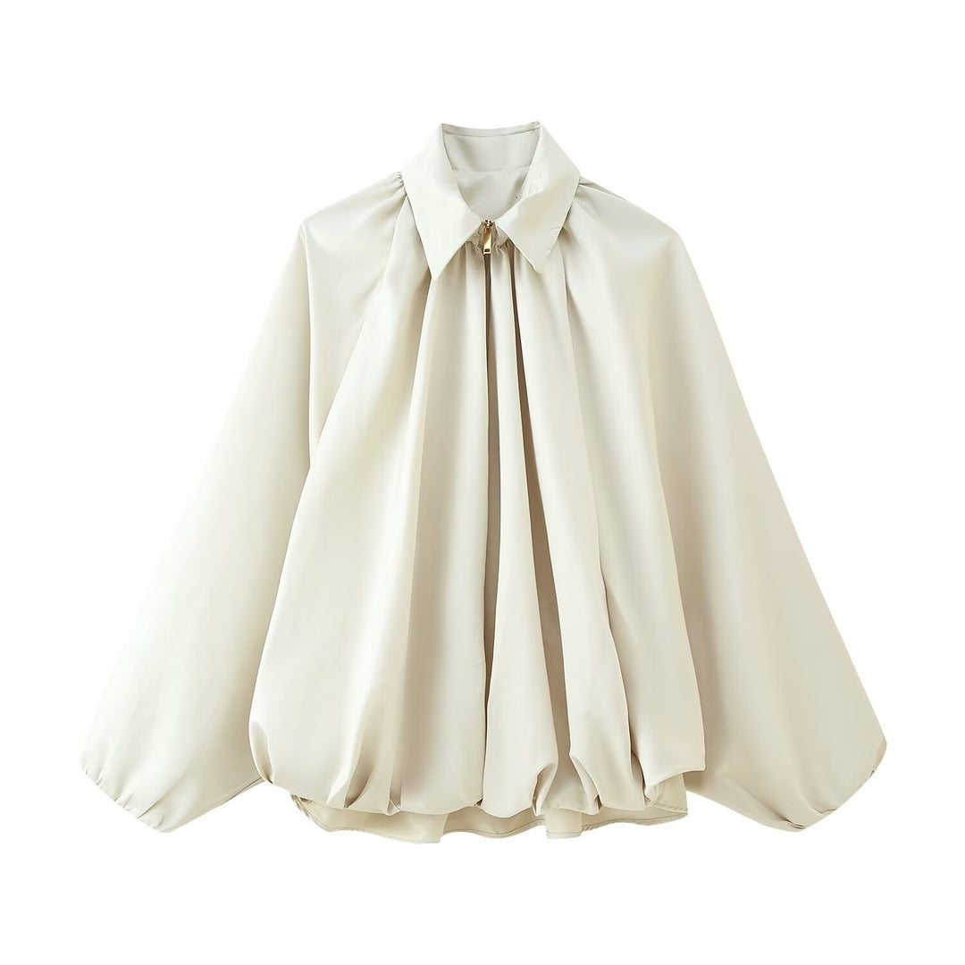 Damen elegante Bluse mit modernen Falten und voluminösen Ärmeln Drune