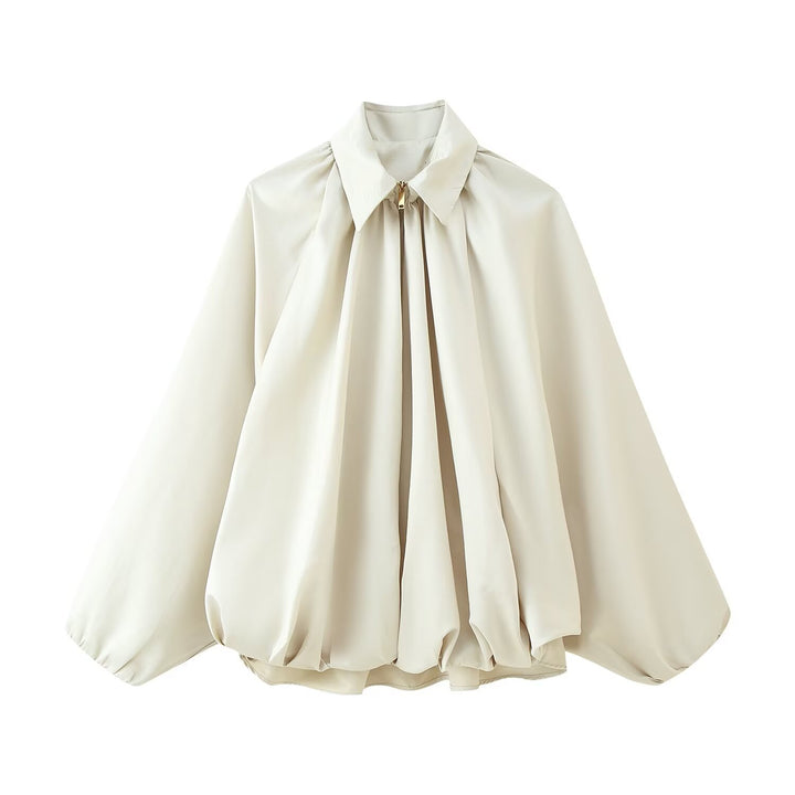 Damen elegante Bluse mit modernen Falten und voluminösen Ärmeln Drune