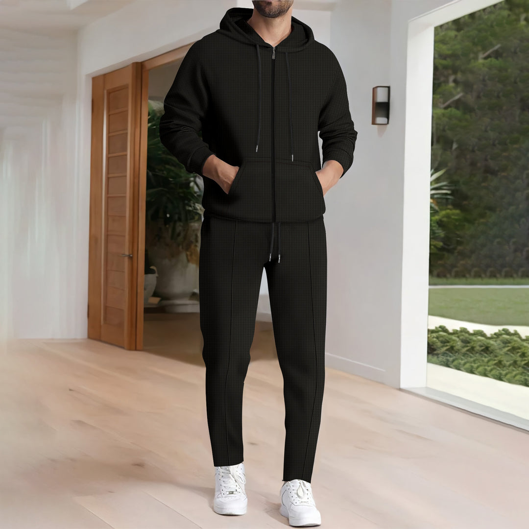 Herren nan Struktur-Fleece Zip-Hoodie mit Kängurutaschen und schmal zulaufender Jogginghose Drune