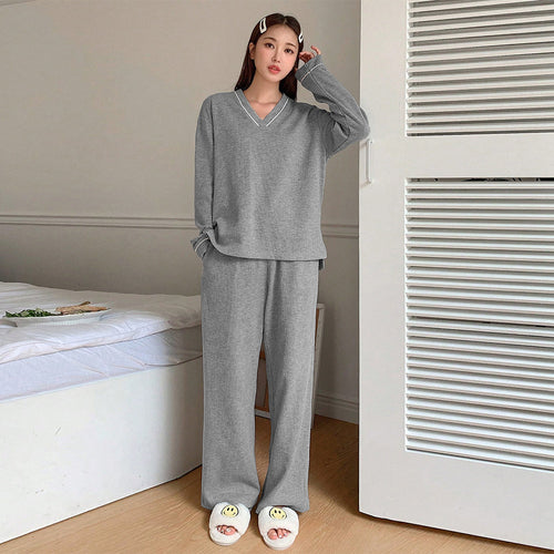 Damen Bequemes Lounge-Set aus weichem Material mit V-Ausschnitt und elastischen Bündchen Drune