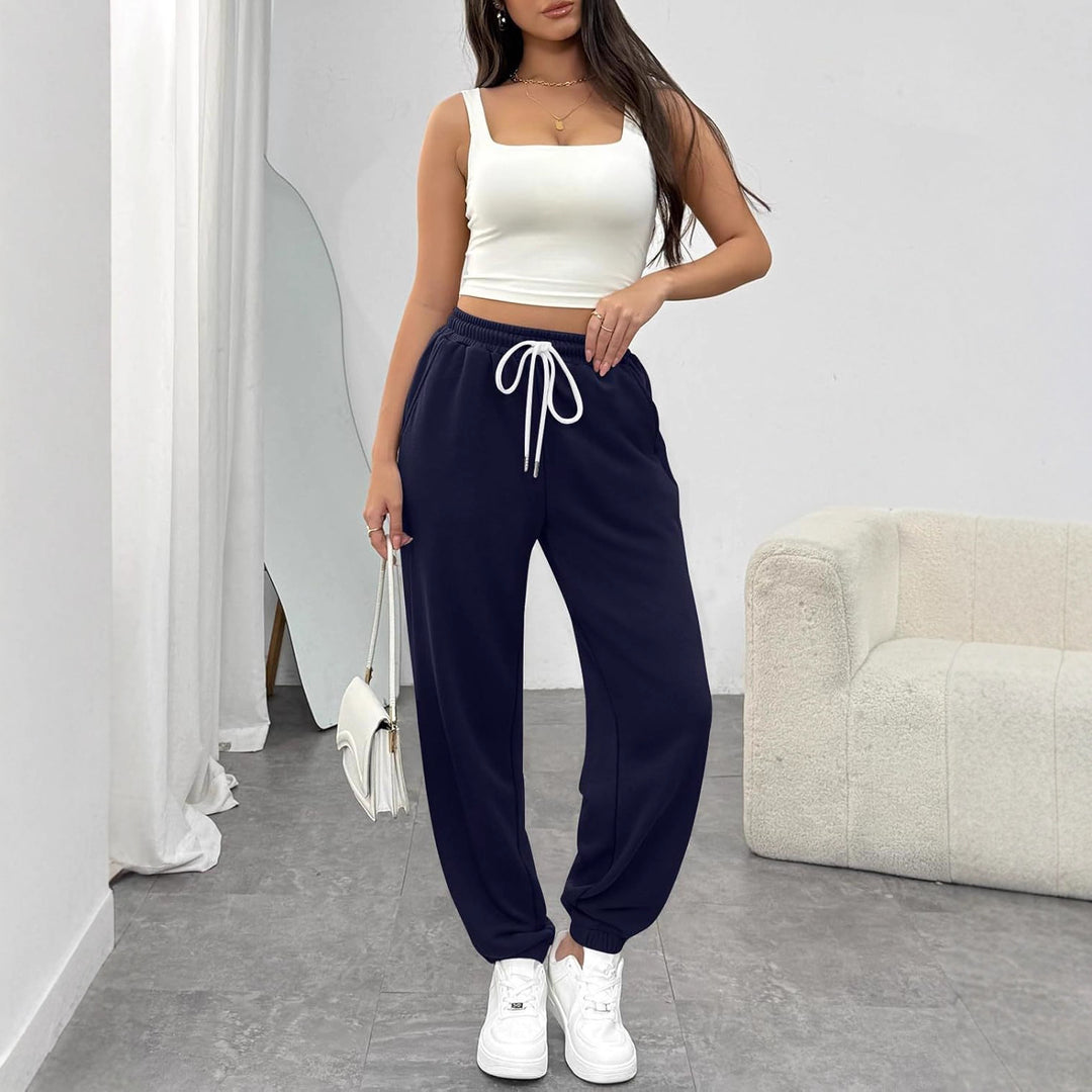 Damen Bequeme Sporthose mit elastischem Bund und Kordelzug Drune