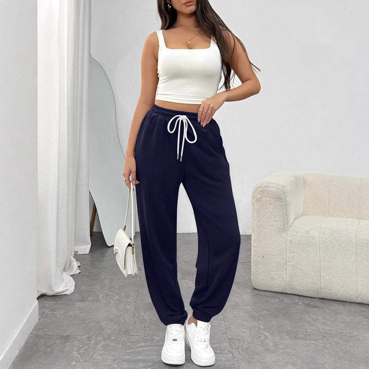 Damen Bequeme Sporthose mit elastischem Bund und Kordelzug Drune