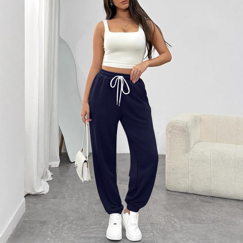 Damen Bequeme Sporthose mit elastischem Bund und Kordelzug Drune