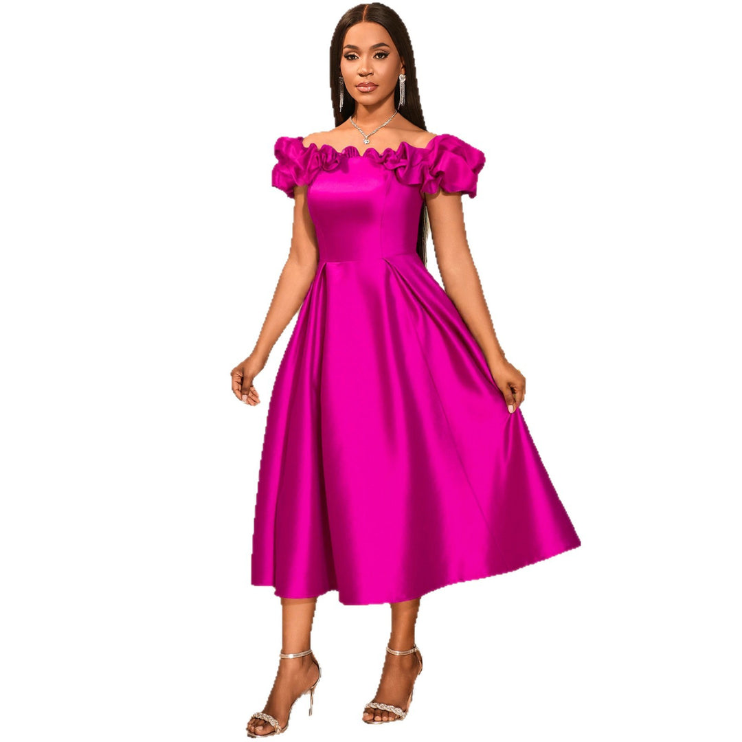Damen Cocktailkleid mit schulterfreiem Design und voluminösen Rüschendetails Drune