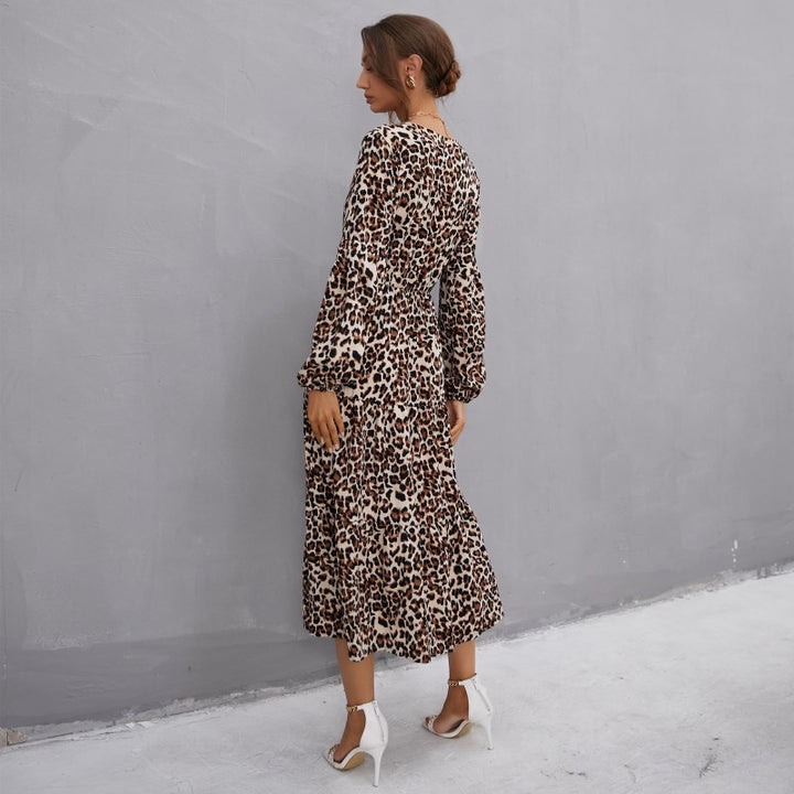 Damen Maxikleid mit Leopardenmuster und taillierbarem Gürtel Drune