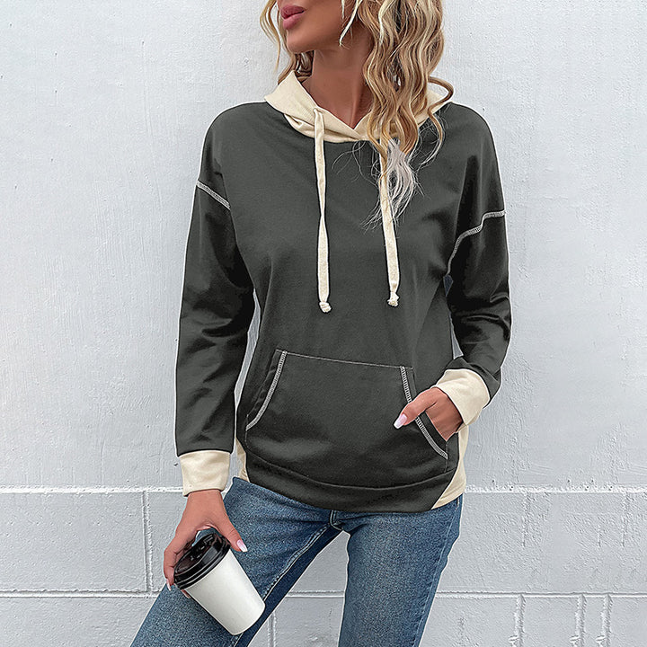 Damen lässiger Kapuzenpullover mit seitlichen Taschen und kontrastierenden Ärmeln Drune