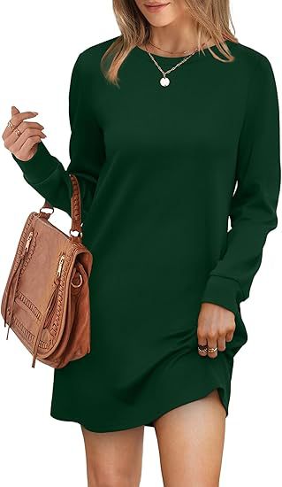 Damen lässiges Sweatkleid mit langem Arm und Rundhalsausschnitt Drune