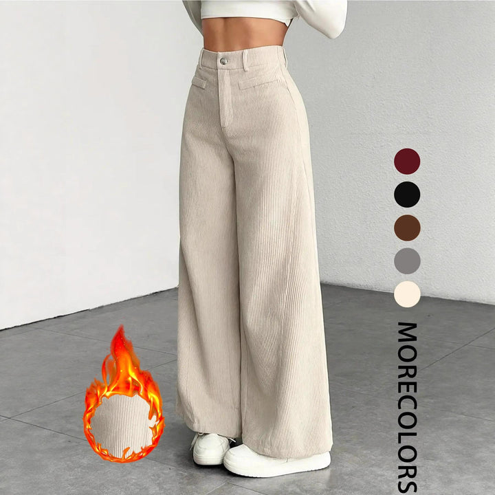 Damen Weite Cordhose mit hohem Bund und langem Schnitt Drune