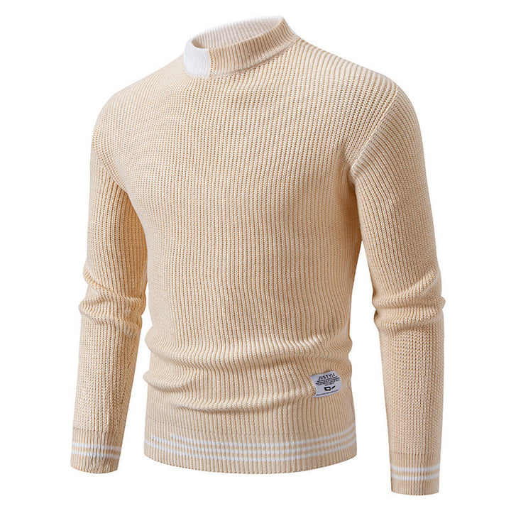 Herren nan gerippter Feinstrickpullover mit Stehkragen und kontrast-Blockdesign Drune