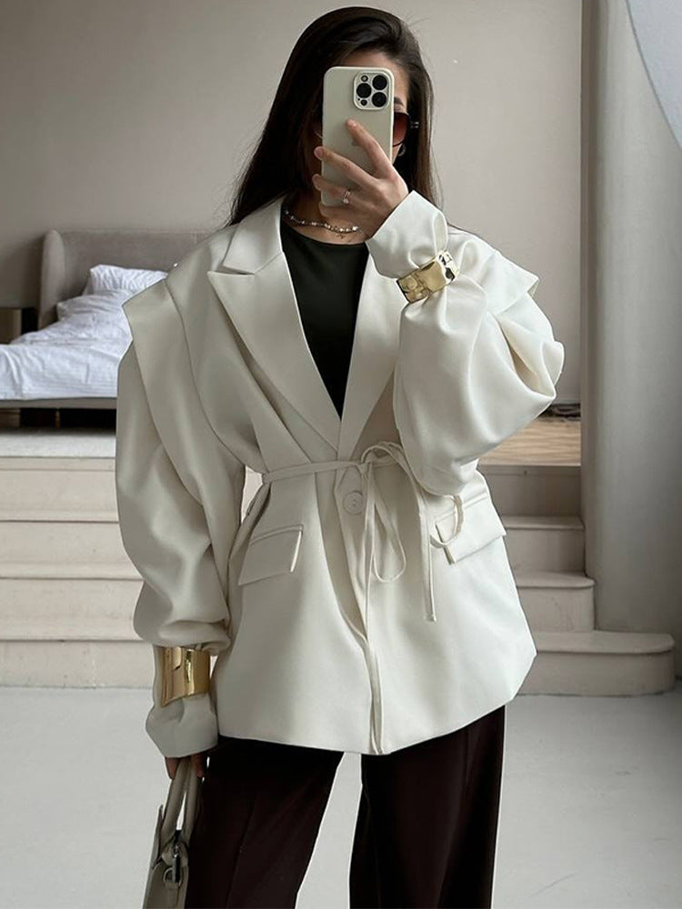 Damen elegante oversized Blazerjacke mit Gürteldetail Drune