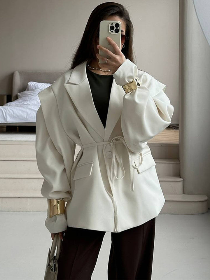 Damen elegante oversized Blazerjacke mit Gürteldetail Drune