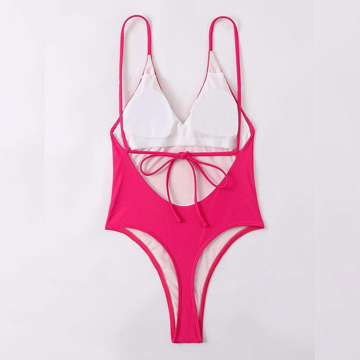 Damen eleganter Badeanzug mit tiefem V-Ausschnitt und verstellbaren Trägern Drune