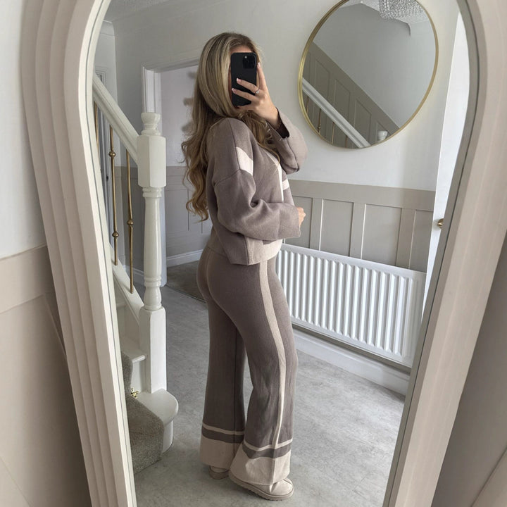 Damen lässiges Strick-Loungewear-Set mit geometrischem Muster Drune
