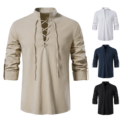 Herren lässiges Baumwollhemd mit Lacing-Design Drune