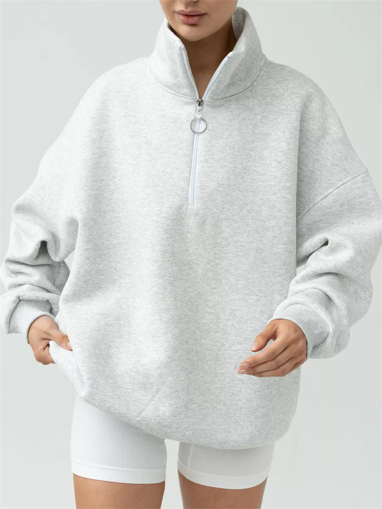 Damen Oversized Kapuzenpullover mit hohem Kragen und Reißverschluss Drune