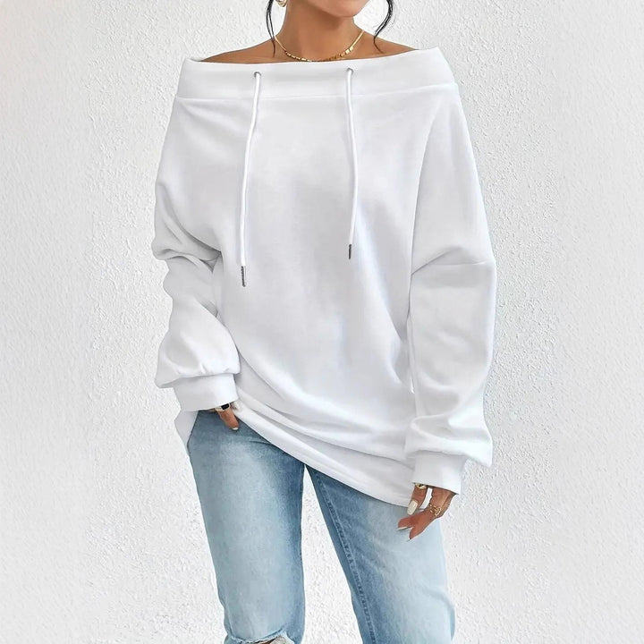 Damen lässiger Oversized-Pullover mit offenem Kragen und praktischen Kordelzügen Drune