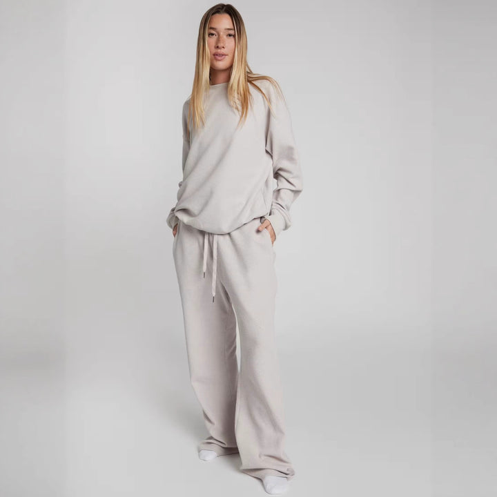 Damen Bequemes Waffelstruktur Freizeit-Set Drune