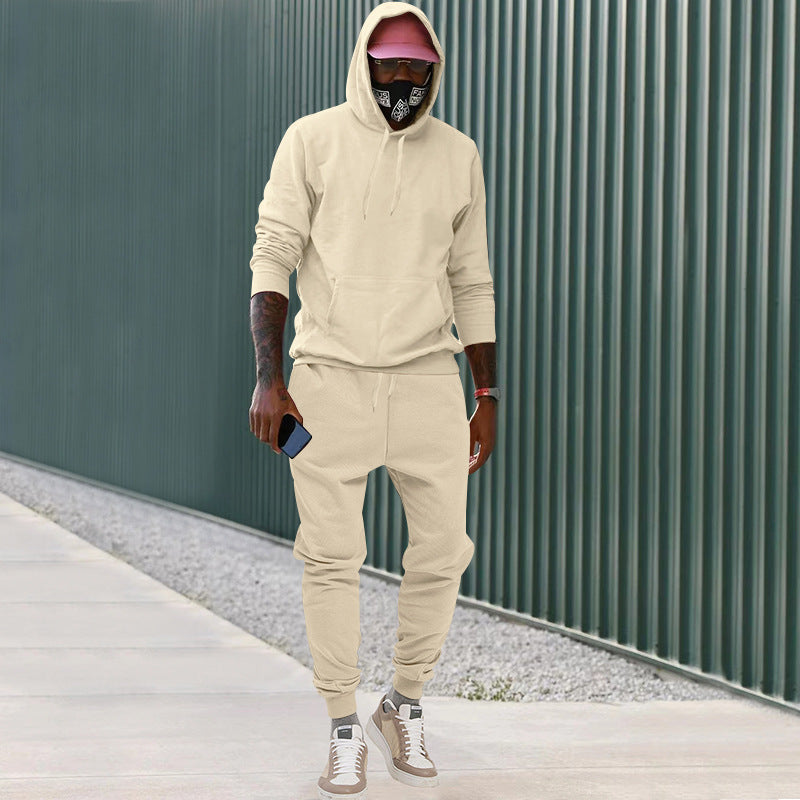 Herren nan lässiges Hoodie- und Jogging-Set aus French Terry mit Kängurutasche, gerippten Bündchen und elastischem Tunnelzugbund Drune