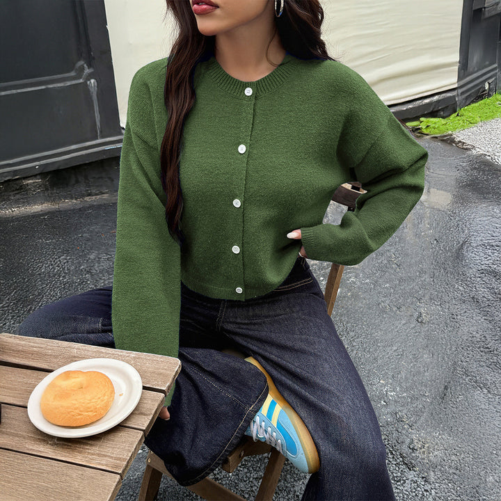 Damen Gemütlicher Kurzstrickcardigan mit Knopfverschluss Drune