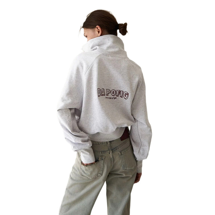 Damen Cropped Sweatshirt mit hohem Kragen und Reißverschluss Drune