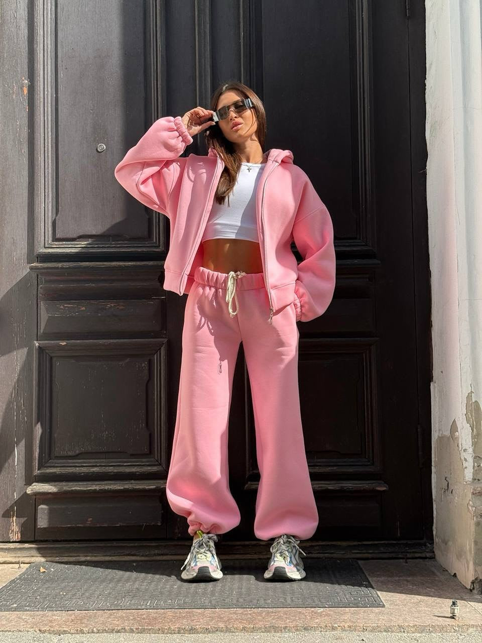 Damen Sportliches Oversized-Jogginganzug mit Kapuze und elastischem Bund Drune
