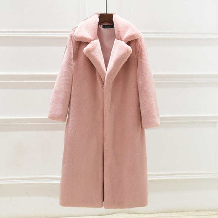 Damen Langer Teddy-Mantel mit breitem Revers und elegantem Schnitt Drune
