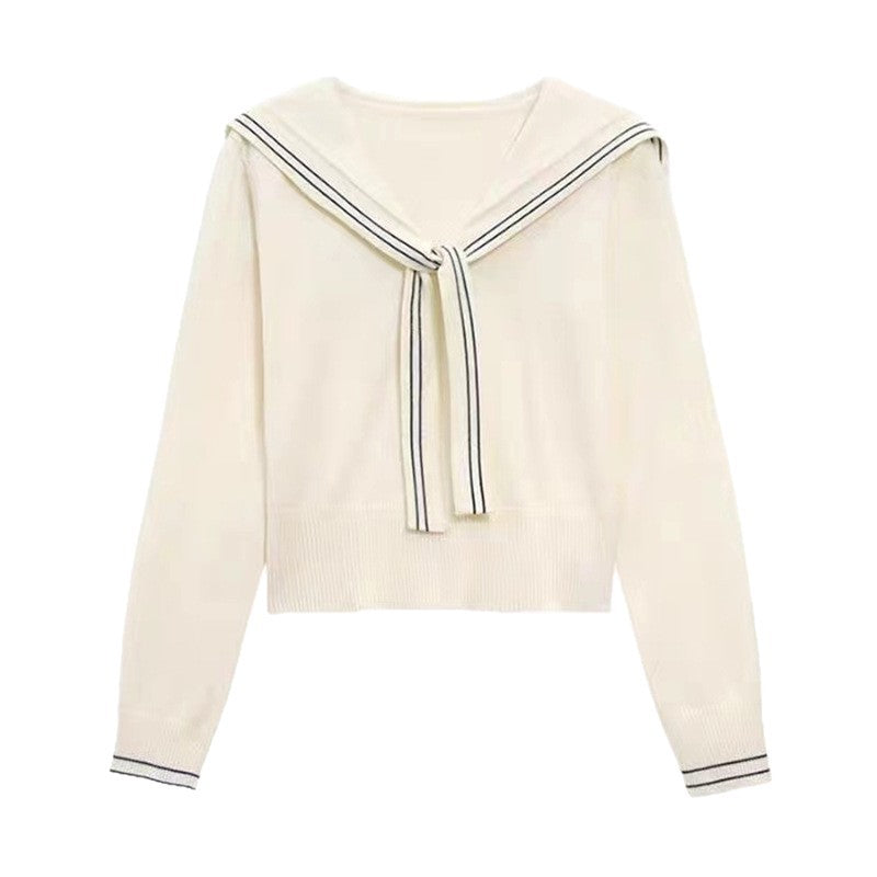 Damen stilvoller Pullover mit Schleifenkragen und feiner Strickstruktur Drune