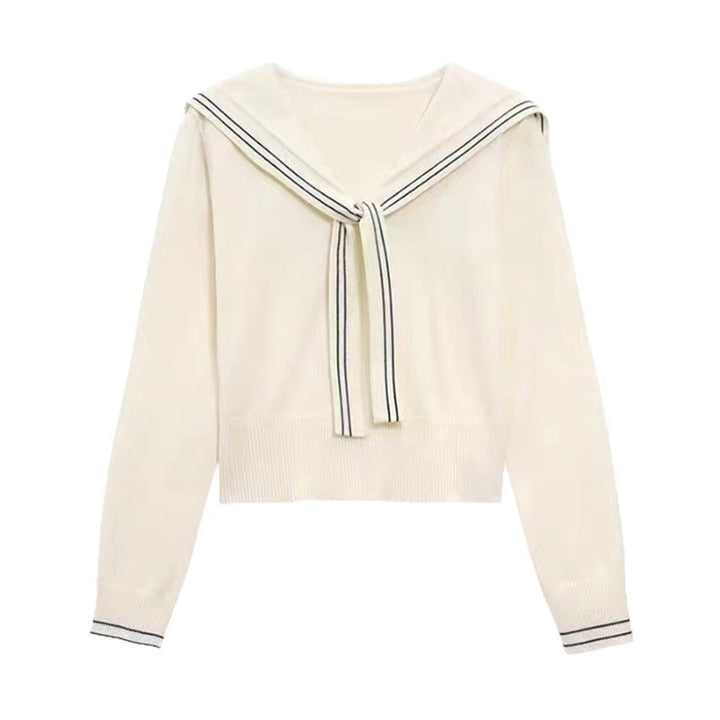 Damen stilvoller Pullover mit Schleifenkragen und feiner Strickstruktur Drune