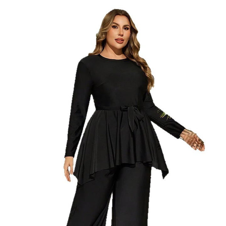 Damen Lose Kombi-Set mit asymmetrischem Oberteil und elegantem Gürtel Drune