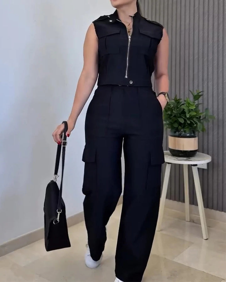 Damen Cargo-Jumpsuit mit kurzem Oberteil und praktischen Taschen Drune