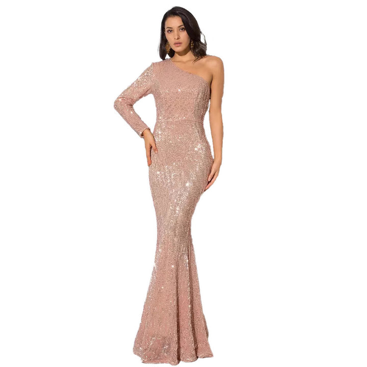 Damen Glitzerndes Abendkleid mit asymmetrischem Schnitt und figurbetontem Design Drune