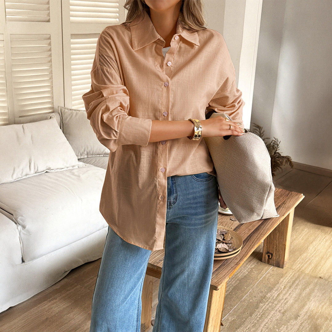 Damen nan oversized Leinen-Hemdbluse mit kastigem Schnitt und verdeckter Knopfleiste Drune