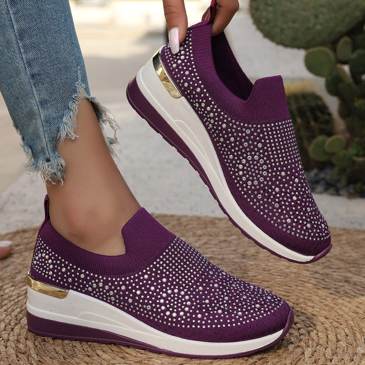 Damen Modische Sneaker mit Strass und Plateau Drune