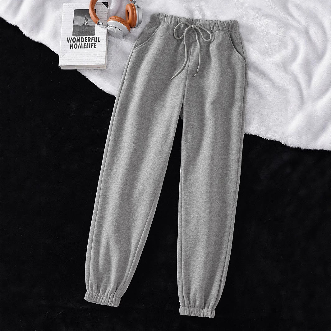 Damen nan hochgeschnittene Jogginghose aus weicher Fleece Baumwollmischung mit elastischem Bund Kordelzug und Eingrifftaschen Drune