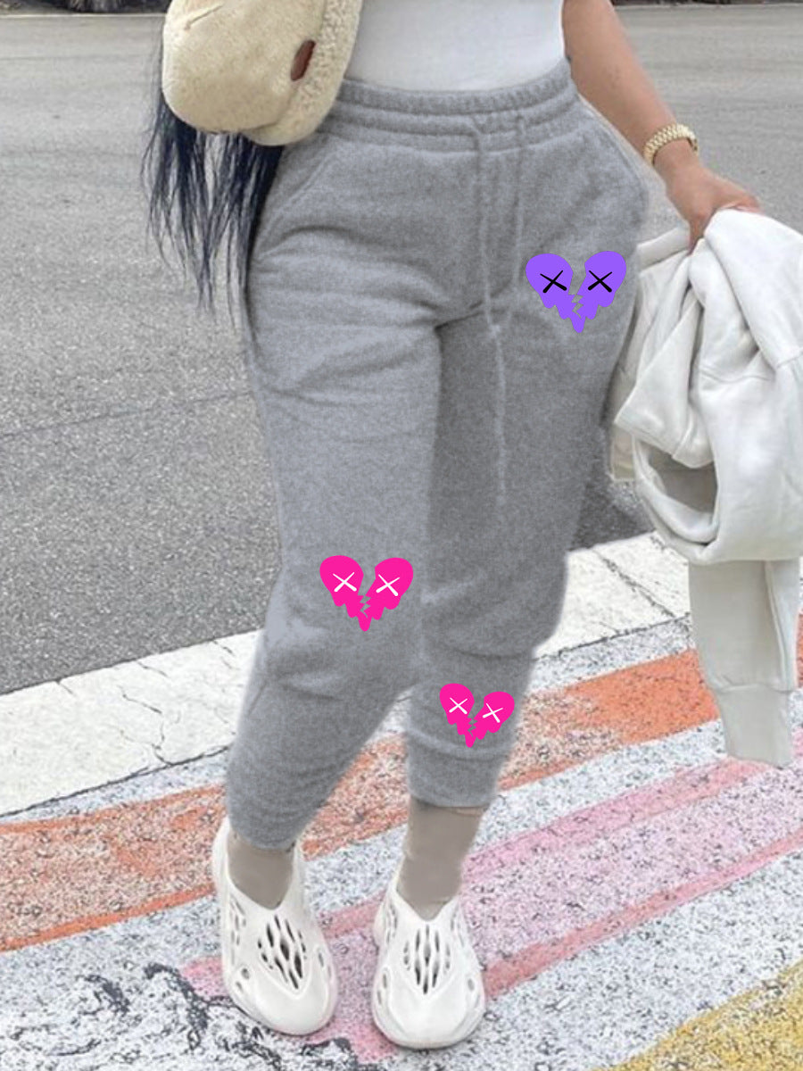 Damen Bequeme Sweatpants mit kreativen Herzmotiven Drune