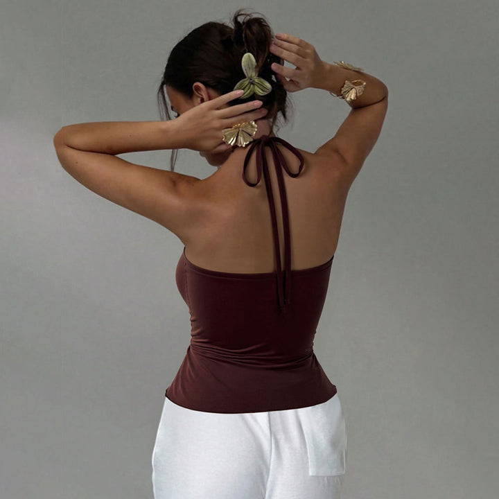 Damen Wickeltop mit eleganter Drapierung und verstellbarem Halsband Drune