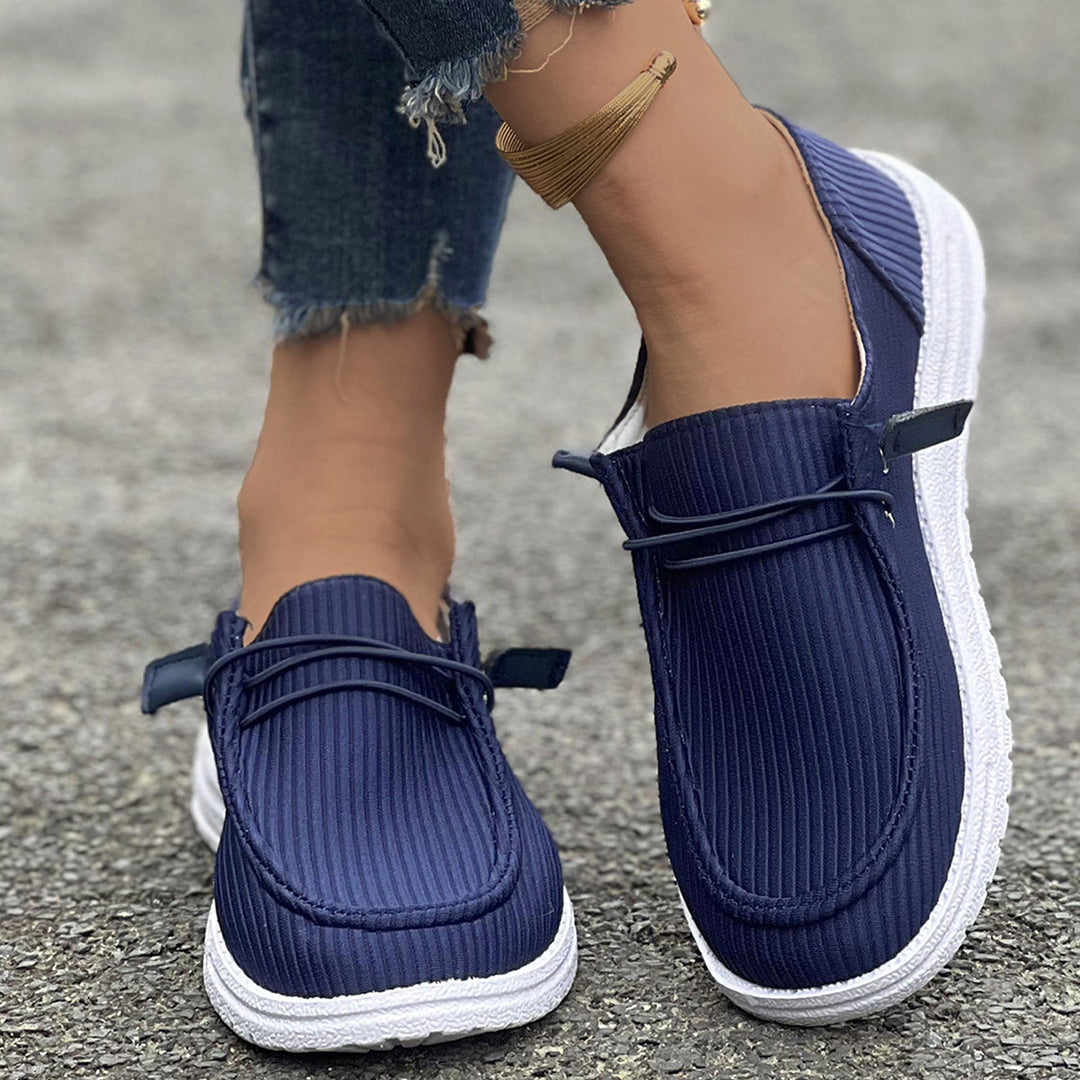 Damen nan lässige Slip-On Sneaker-Halbschuhe mit geripptem Textilobermaterial und elastischer Schnürung Drune