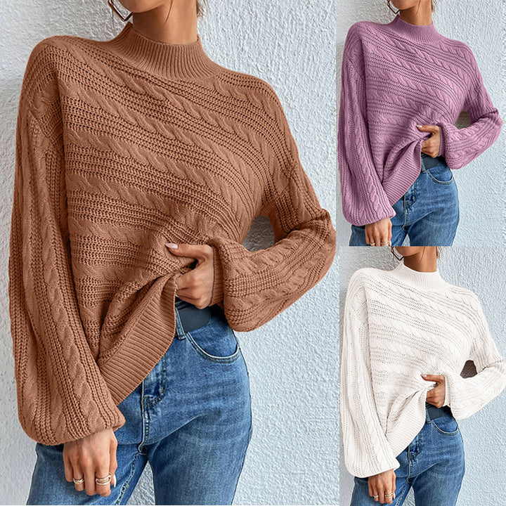 Damen Strickpullover mit weitem Schnitt und modischem Kabelmuster Drune