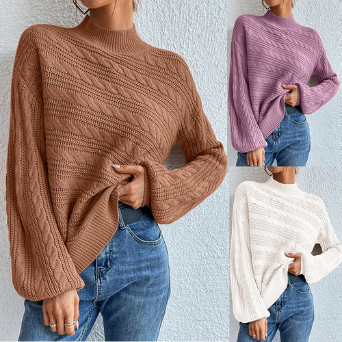 Damen Strickpullover mit weitem Schnitt und modischem Kabelmuster Drune